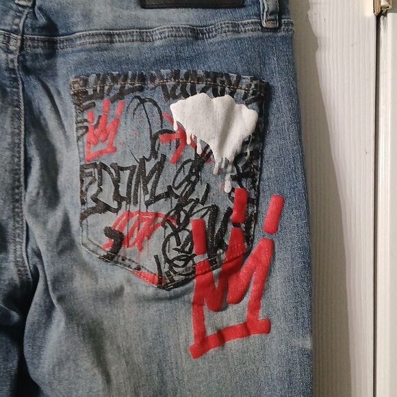 Rue21 Men's Graphic  Skinny Supreme Flex Black Jeans 32/32 - Picture 11 of 15